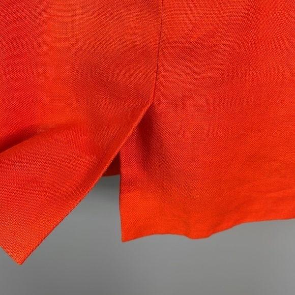 J. CREW Drape Knot Linen Hibiscus Orange Dress Sleeveless Lined Midi Sheath 0 - Picture 6 of 13